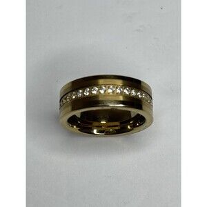 Wedding Eternity Band Gold Tungsten Carbide Cubic Zirconia 8mm Ring Size 9 FLAW